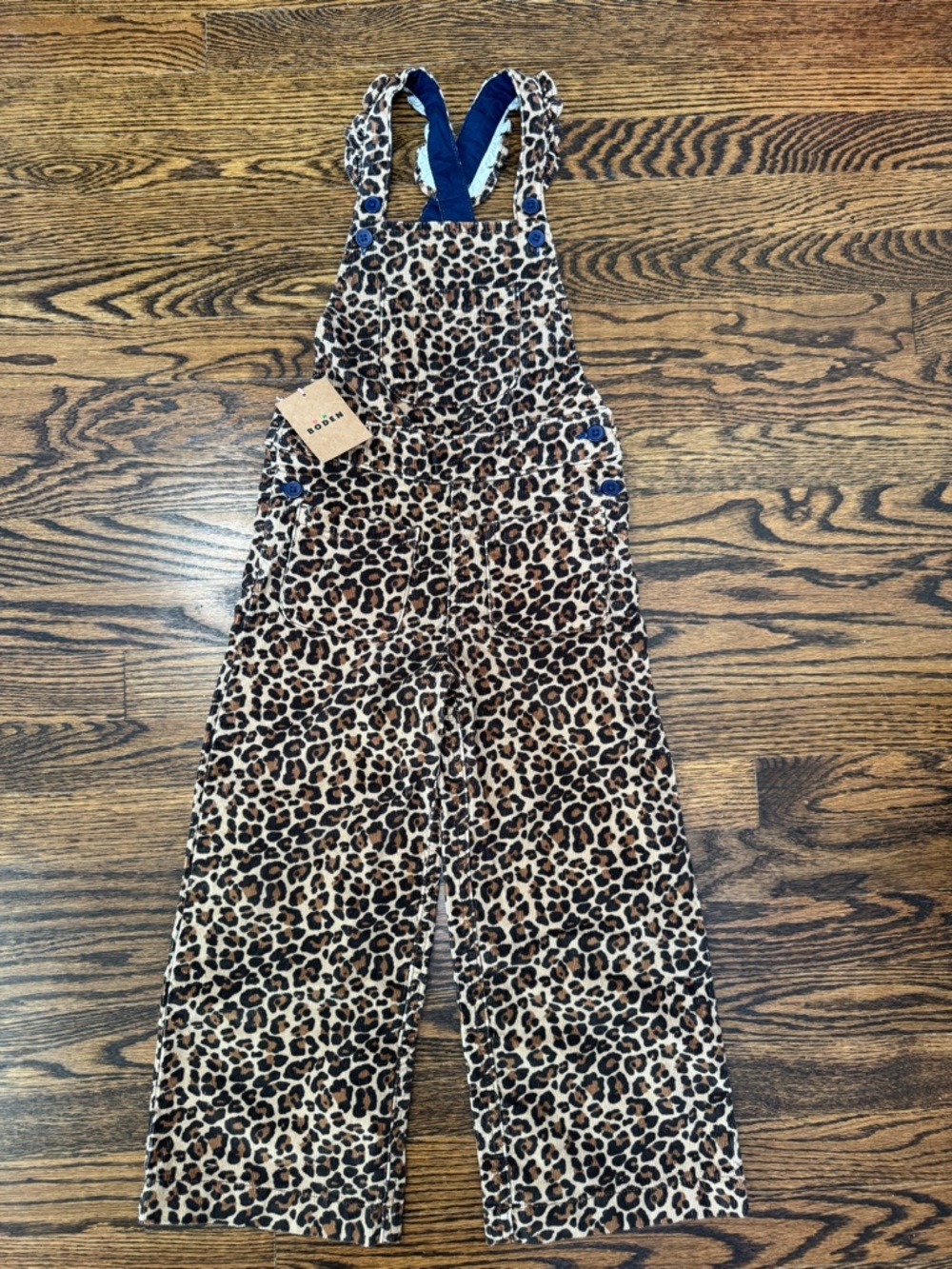 NWT! Mini Boden size 4-5 Stretch Corduroy Leopard Print Overalls
